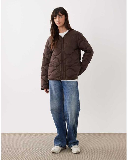ARKET Brown Quilted Jacket With Zip Front