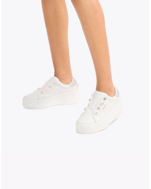 Carvela Kurt Geiger White Connected Laceless Coin Trainers
