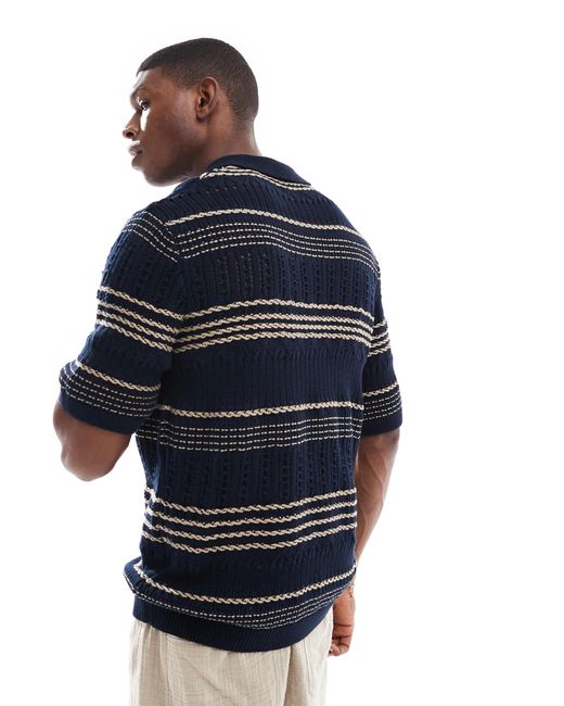Only & Sons – grobmaschiges relaxed fit polohemd in Blue für Herren