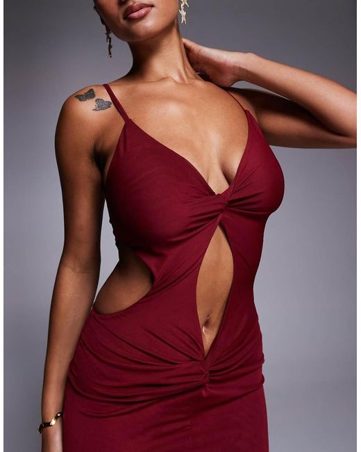 SIMMI Red Raye Deep Knot Detail Maxi Dress