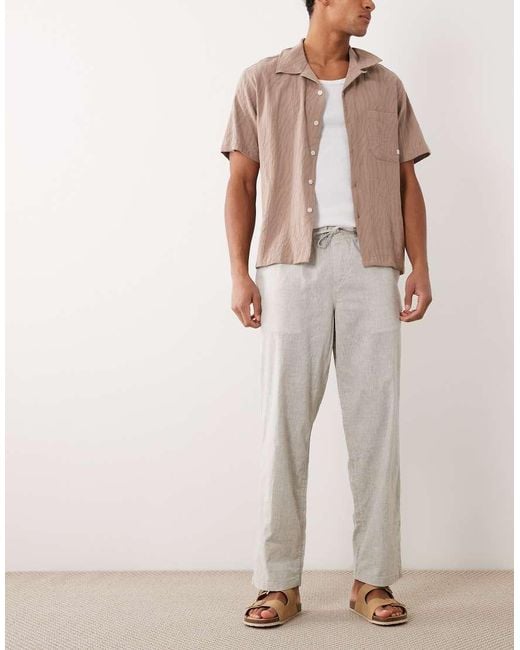 Jack & Jones Natural Loose Linen Mix Drawstring Trousers for men