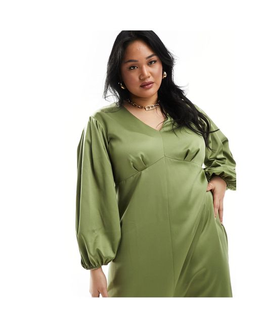 Closet London Plus Green Balloon Sleeve Midaxi Dress