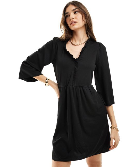 Vila Black Ribbed T-shirt Mini Dress With Bell Sleeve