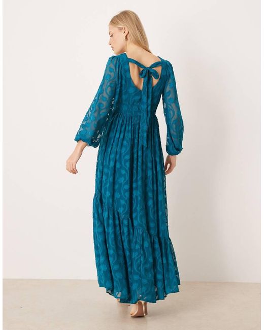 Lovedrobe Blue Floral Burnout Asymmetric Split Hem Tie Back Maxi Dress