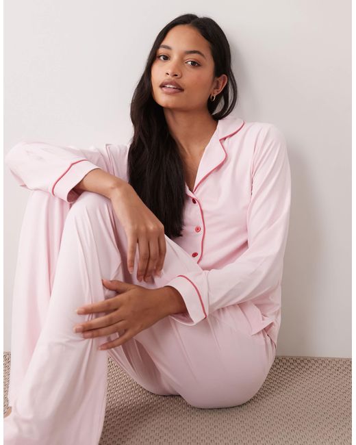 Threadbare Pink Button Down Super Soft Pyjama Set
