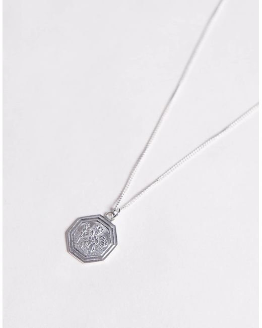 Collier en argent massif avec pendentif hexagonal saint christophe ASOS pour homme en coloris Black