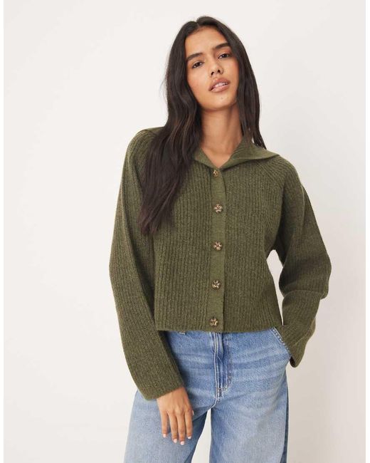 ASOS Green Sailor Collar Fisherman Rib Cardigan