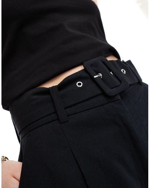 Pantalon ajusté à ceinture en lin mélangé ASOS en coloris Black
