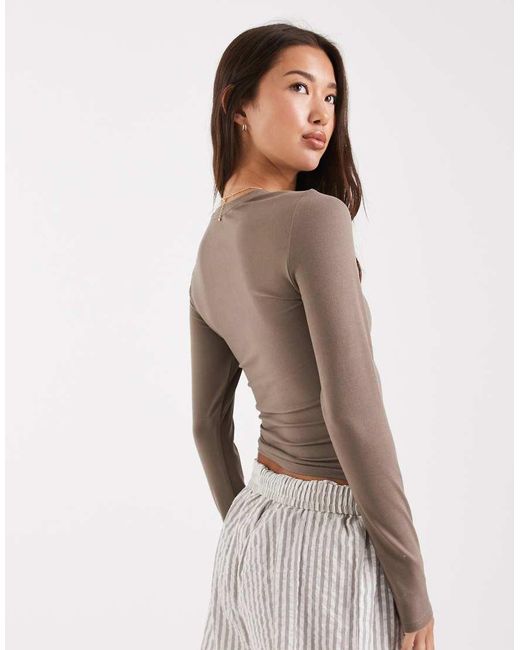 Miss Selfridge Gray Sculpted Long Sleeve Tee