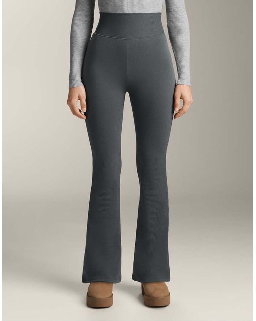 Oysho Gray Super High Rise Seamless Extra Warm Rib 70Cm Flare Trousers