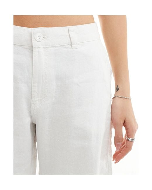 Weekday White Jamie Linen Mix Workwear Trousers