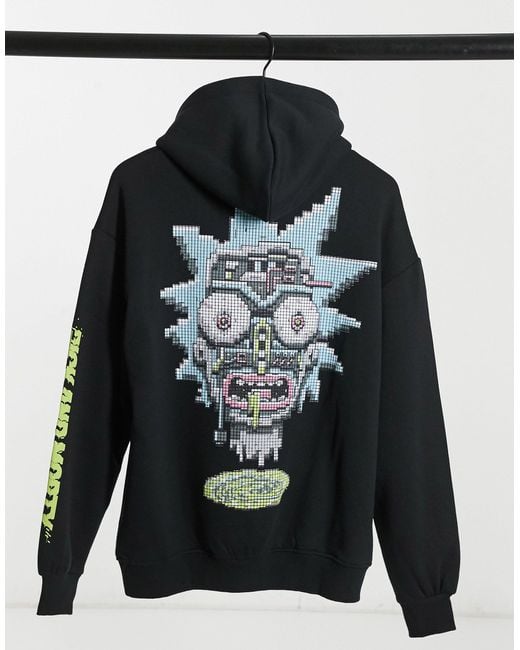 Pull&Bear Black Rick And Morty Hoodie for men