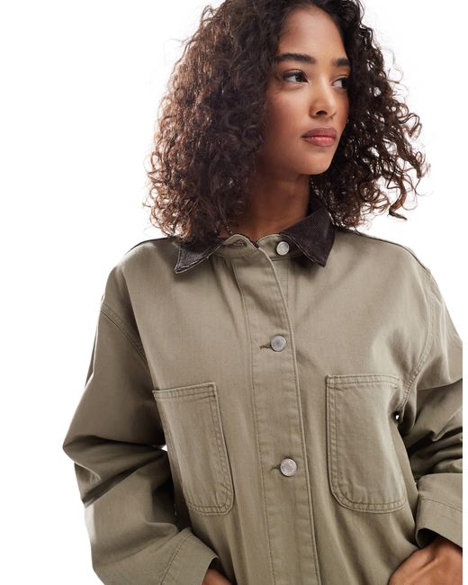 ASOS Gray Denim Barn Jacket With Contrast Collar