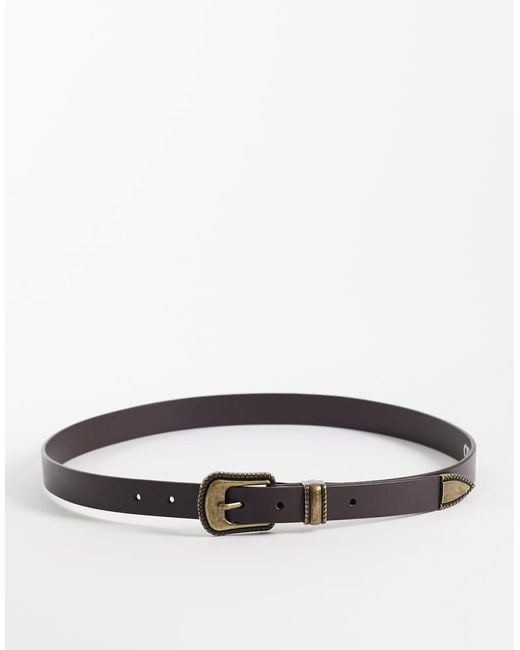 ASOS White Western Skinny Leather Belt With Antique Buckle for men