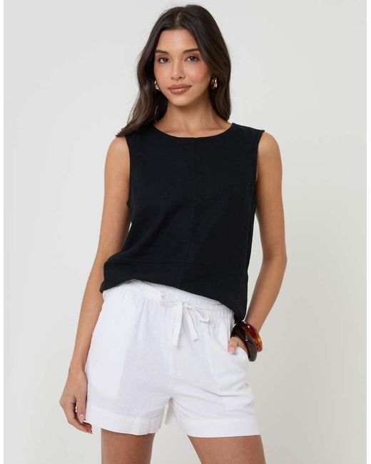 Threadbare Blue Linen Blend Tie Waist Shorts