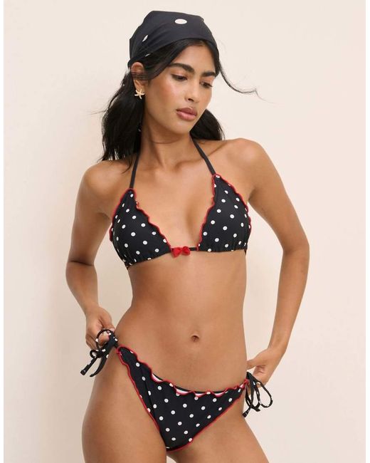 Nobody's Child Black Polka Dot Frill Edge Tie Side Bikini Bottom