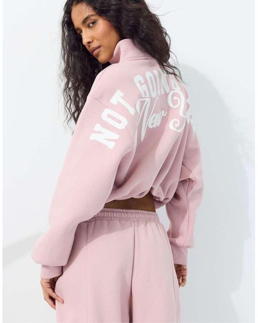 Stradivarius Pink High Neck Cropped Sweatshirt
