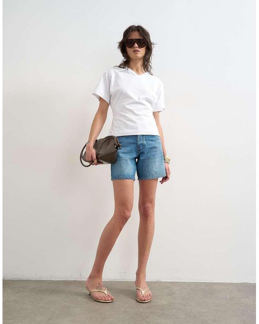 TOPSHOP White V-neck Cinch Tee