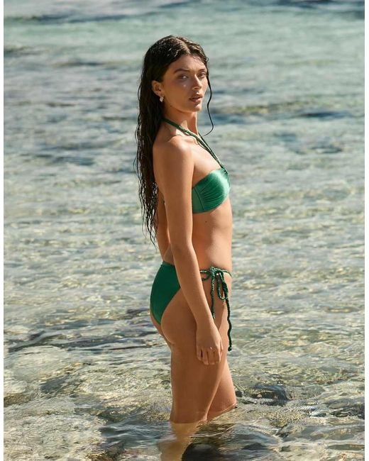 The Frolic Green Exclusive Metallic Rope Tie Side Brazilian Bikini Bottoms