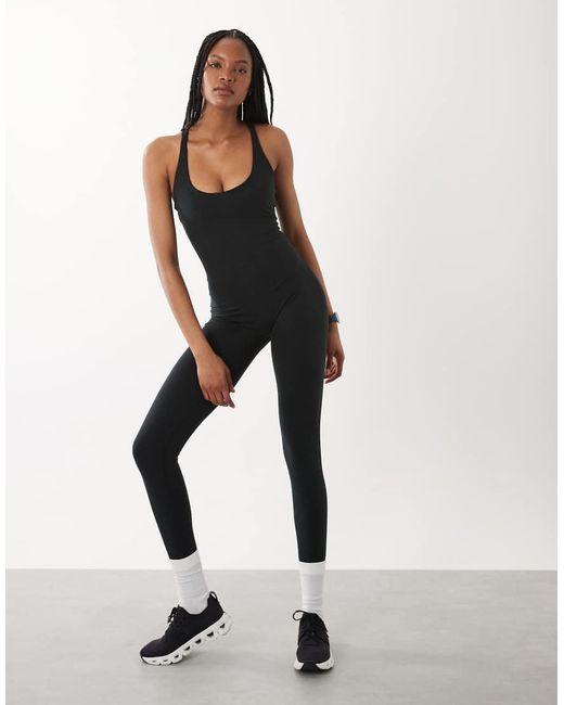 4505 Black Tall Strappy Unitard With Inner Bra