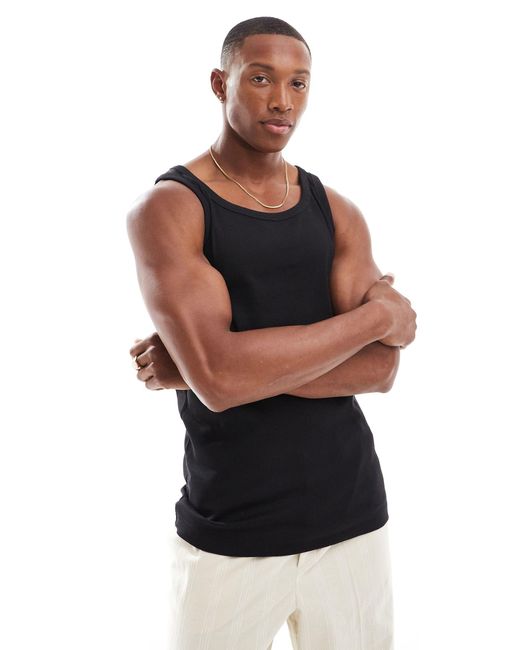 Only & Sons Black Ribbed Tank Top for men