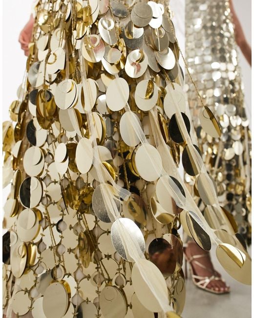ASOS White Futurist Sequin Cami Column Midaxi Dress With 3d Fringe