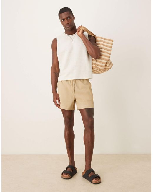 ASOS Natural Shorter Length Waffle Short for men
