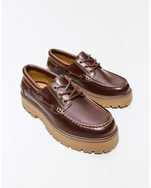 Bershka White Chunky Sole Boat Shoes for men