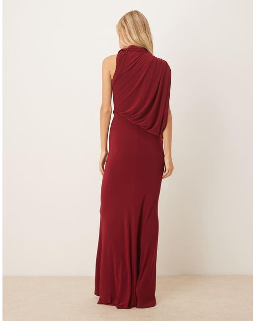 ASOS Gedrapeerde Maxi-Jurk Met Blote Schouder En Capedetail in het Red