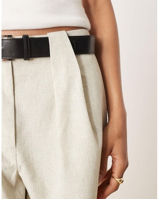 ASOS Natural Tall Tailored Textured Barrel Leg Trousers With Belt