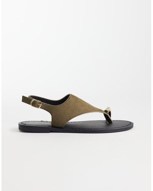 Threadbare Green Faux Suede Flat Sandals With Toe Post