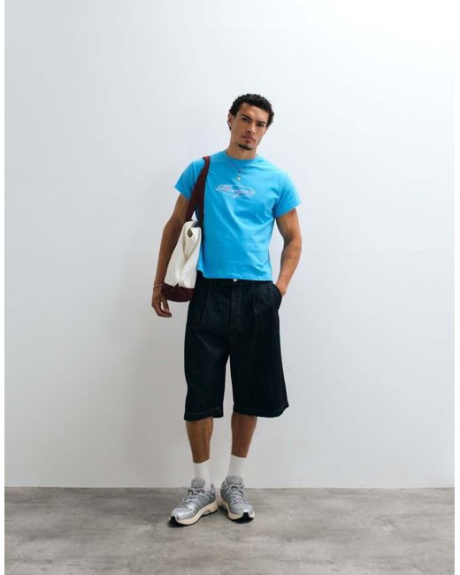 Reclaimed Vintage Blue Slogan T-shirt for men