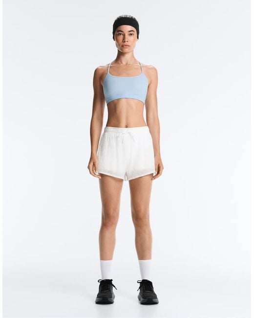 Oysho White Technical Mid Rise 2-in-1 Check Shorts