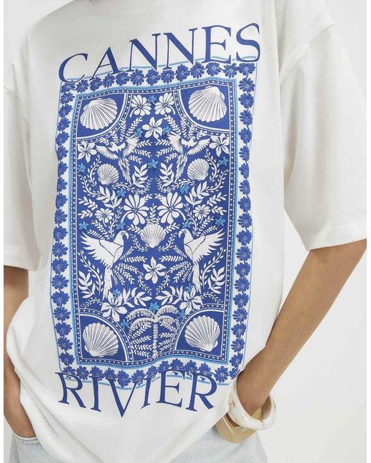 River Island Blue Cotton Cannes Graphic T-Shirt