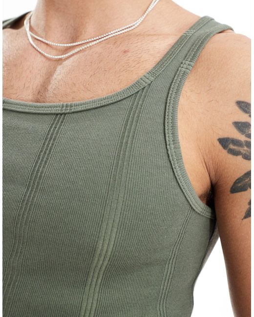 ASOS Green Muscle Fit Square Neck Rib Vest for men