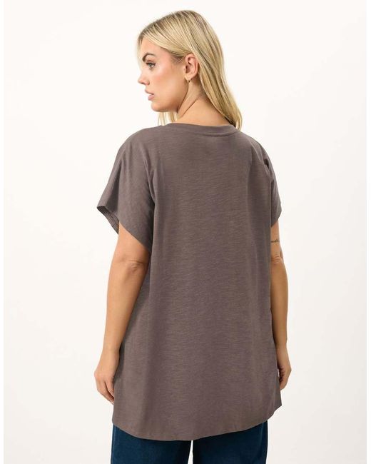 Yours Clothing Gray Stud Grown On Sleeve T-Shirt