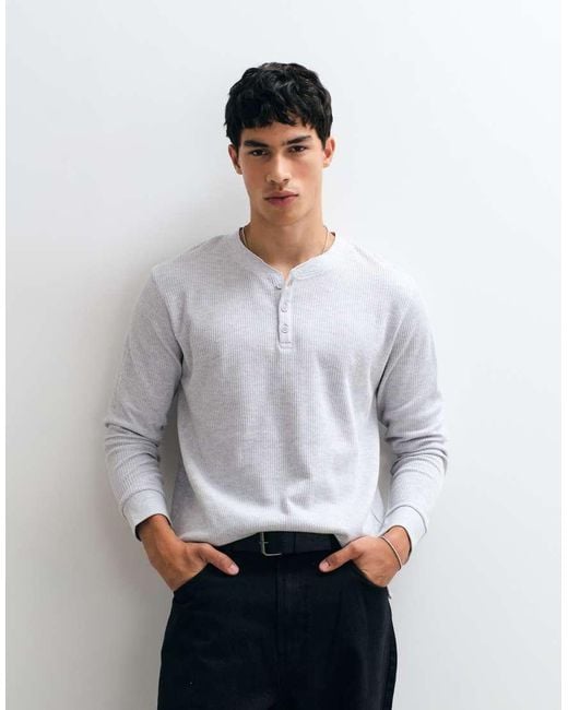 Jack & Jones Gray Long Sleeve Henley Top for men