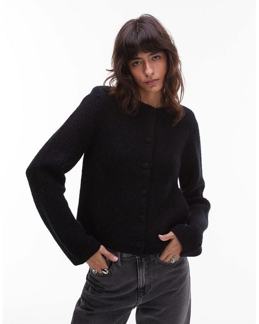 & Other Stories Black Alpaca-wool Blend Cardigan Jacket With Jet Pockets
