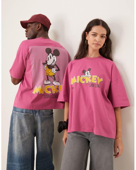 ASOS Pink Disney Unisex Oversized T-shirt With Mickey Mouse Prints
