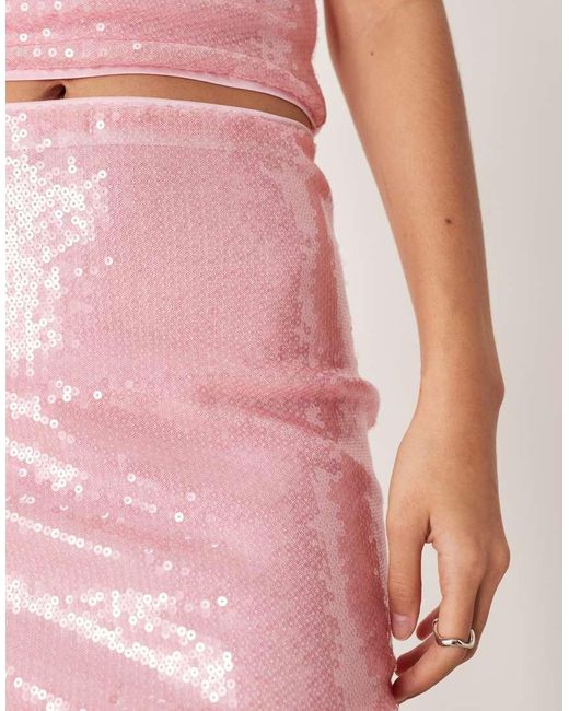 ASOS Pink Co-Ord Allover Sequin Mesh Mini Skirt