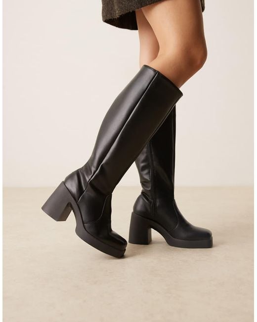 ASOS Natural Coraline Square Toe Heeled Knee Boots