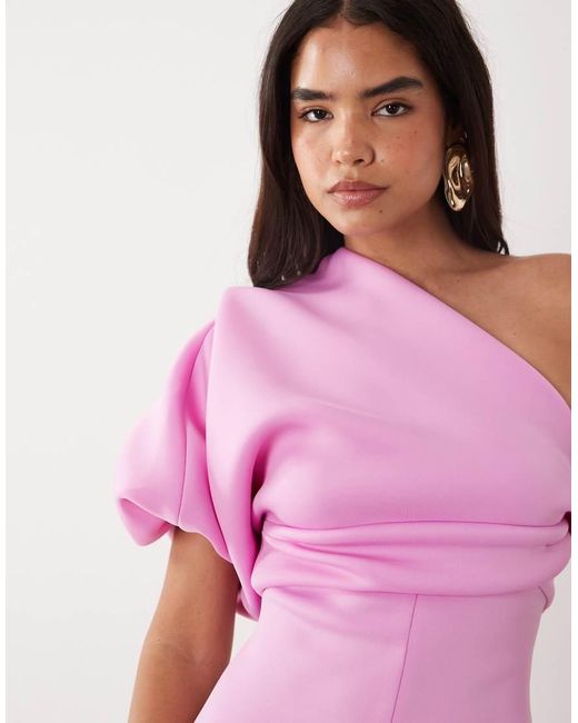 ASOS Pink Scrunch One Shoulder Maxi Dress