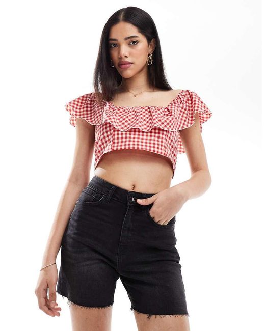 ONLY Denim Shorts Met Hoge Taille in het Red