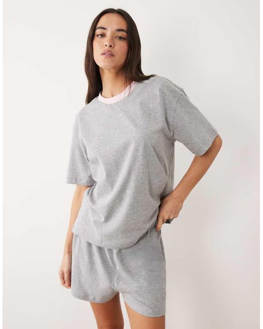 ASOS Natural Cotton Slub Oversized Tee And Short Set With Contrast Neck Binding