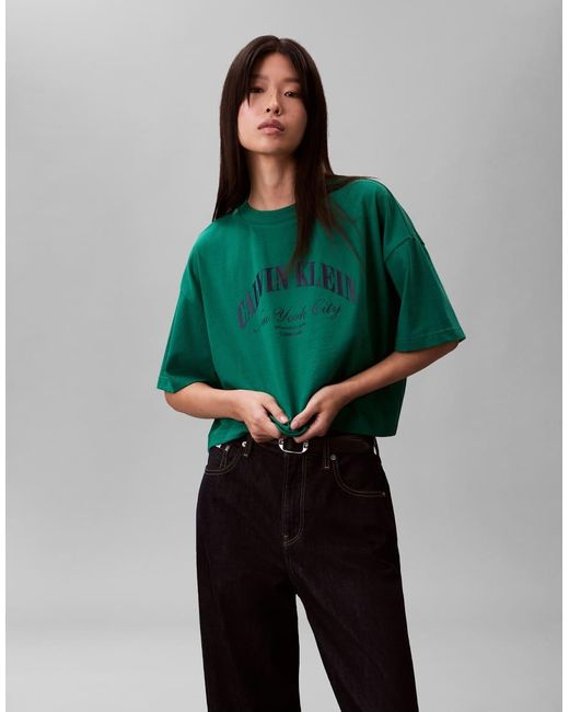 Calvin Klein Green Heritage Logo Cropped Boxy T-shirt