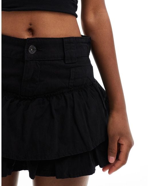 Bershka Black Button Detail Tiered Rara Skirt