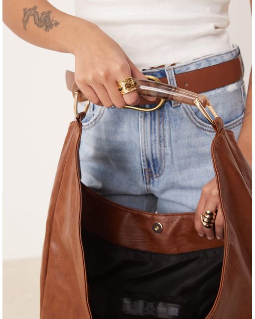 Cabas souple avec poignée en résine - fauve ASOS en coloris Brown