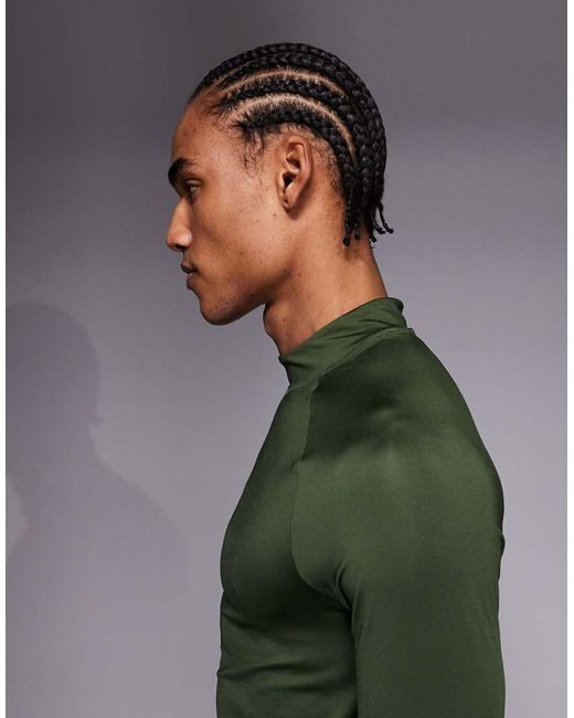 4505 Green Icon Active Quick Dry Muscle Fit Base Layer Training Long Sleeve Mock Neck Top for men