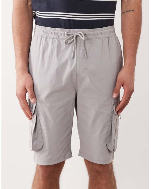Threadbare Gray Cargo Shorts With Drawstring Waist for men
