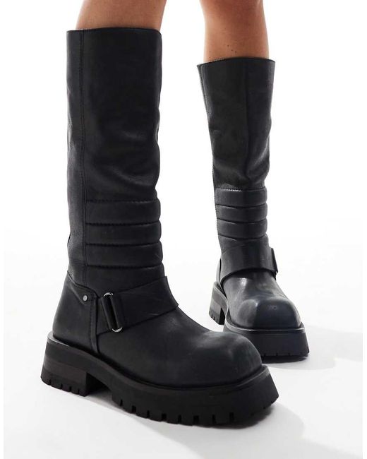 Bronx Quinn Biker Knee Boots In Black Lyst UK Bronx Quinn Biker Knee Boots In Black Lyst UK